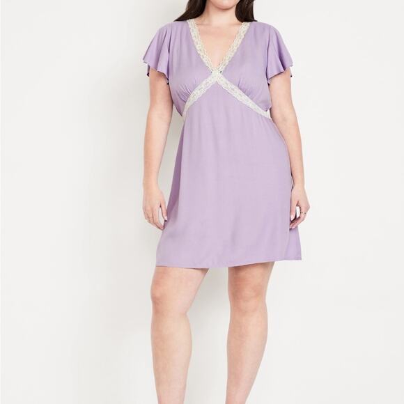 Old Navy Dresses & Skirts - Old Navy Spring Wisteria Fit & Flare Crepe Lace-Trim mini dress